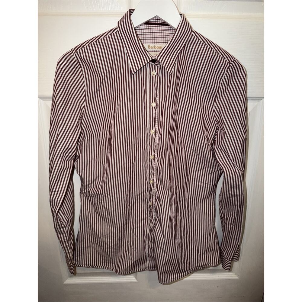 Barbour Women’s Holsteiner Shirt Stripe Button Up Size US 10 Slim 100% Cotton